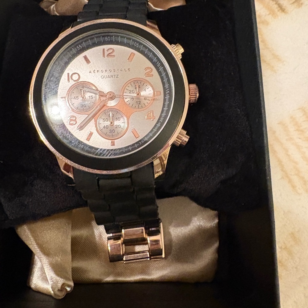 Aeropostale Black And Rose Gold Metallic Watch